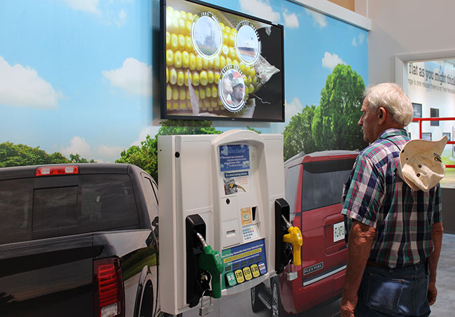 Learn about renewable fuels in the garage by pressing the fuel selector buttons.
